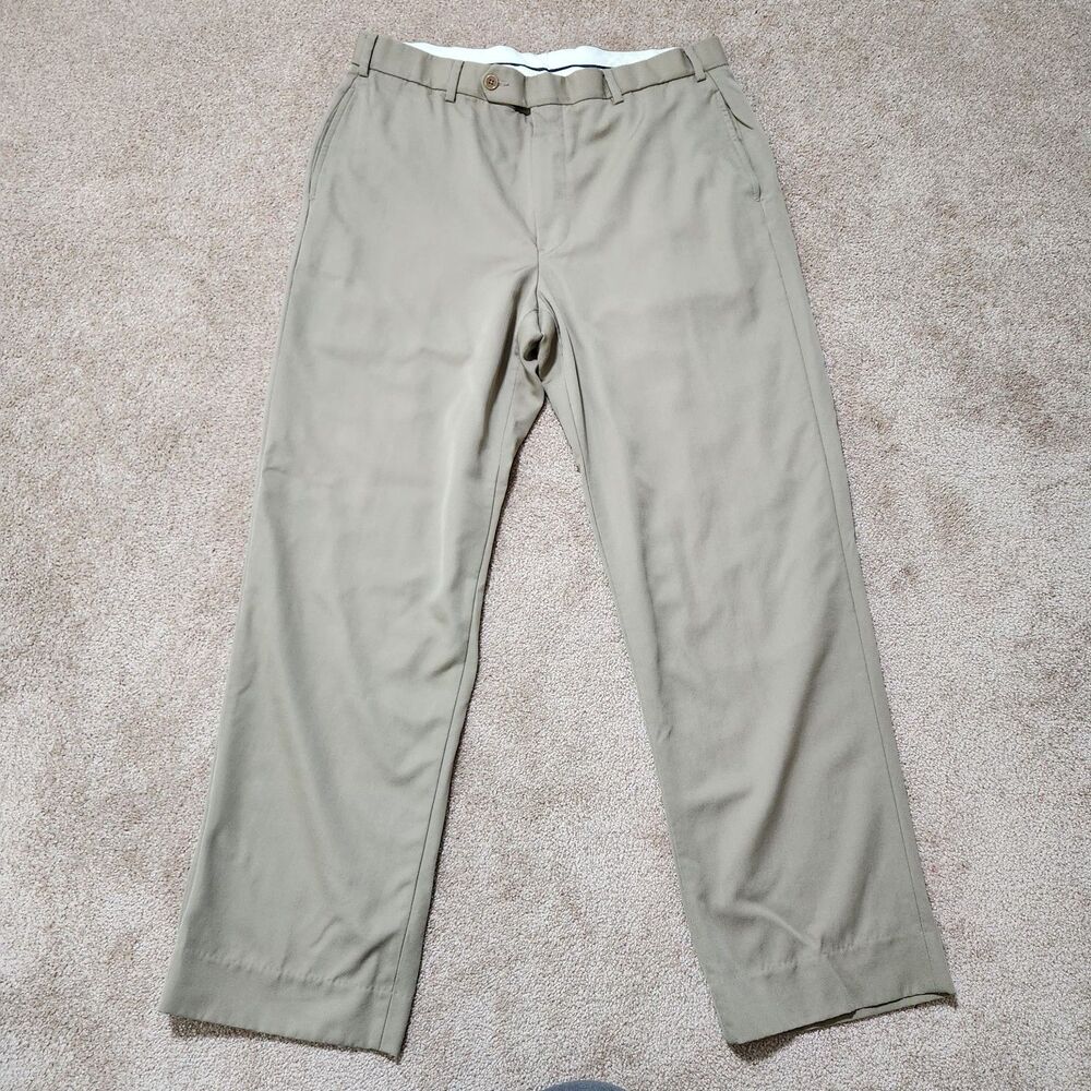 Brooks Brothers Men 36X32 (34X30) Tan 100% Wool Straight Leg Dress Pants